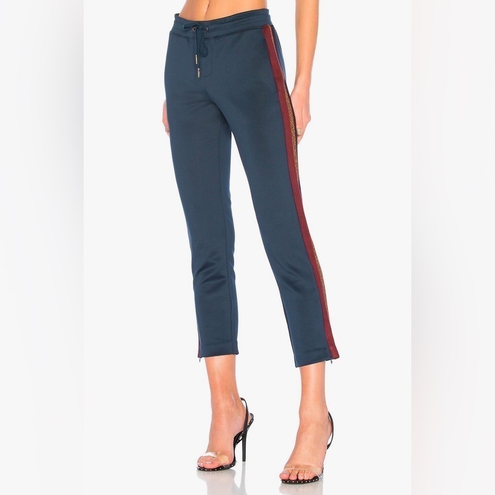 Pam & Gela Crop Track‎ Pant With Lurex Stripe Navy P XS